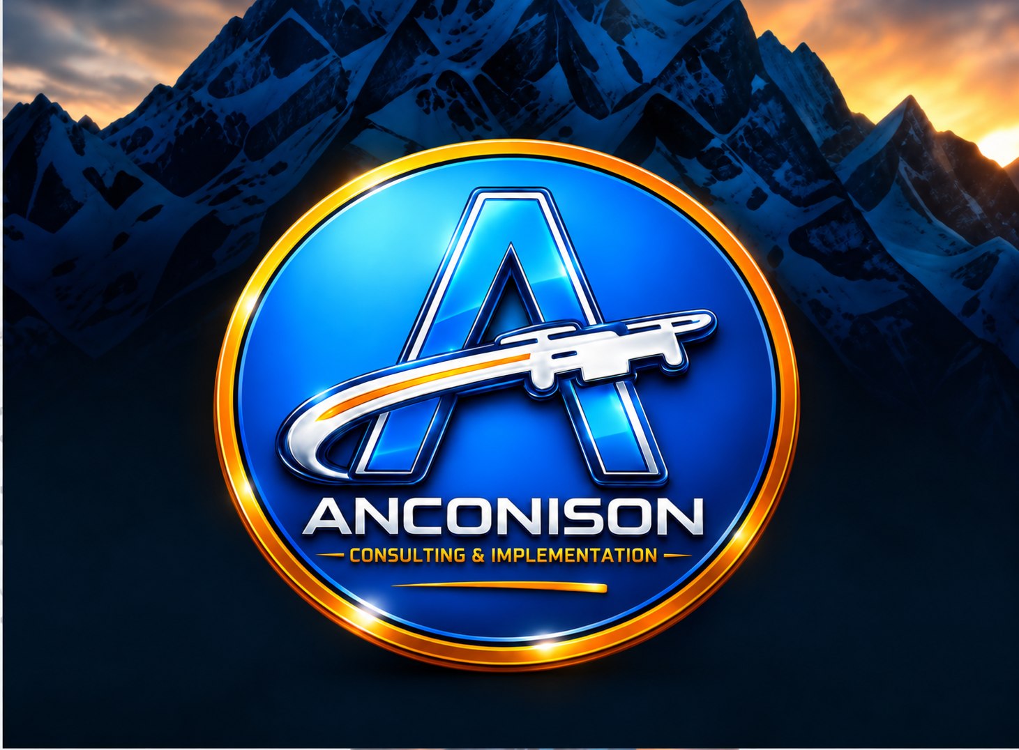 Anconison badge over the mountain background